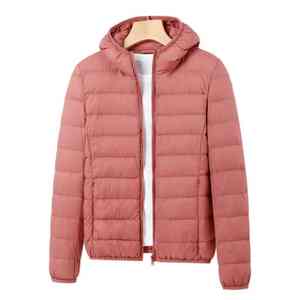 Chaqueta con capucha cálida de invierno con forro de nailon tejido acolchado ultraligero para mujer - Product Image 2