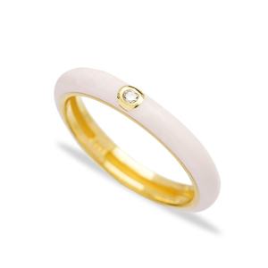 Unique CZ Zircon Pierre Élégant À La Mode Blanc Couleur Émail Anneau Populaire En Gros 925 Bijoux En Argent Sterling - Product Image 1