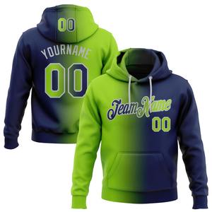 Wholesale & Dropship Custom Stitched <b>Navy</b> Neon Green-Gray Gradient Fashion Sports Pullover Sweatshirt Hoodie - Product Image 1