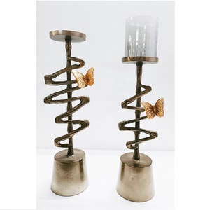 Porte-bougie votif en aluminium coulé brut, finition nickel antique, style bambou, fait main, décoratif, conçu pour la maison moderne - Product Image 4