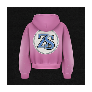 Premium 370 GSM Heavy Fleece Zipper Hoodie Rose Gradient Tissu Doux Logo Brodé Personnalisé Strass Design basics Hoodie - Product Image 2