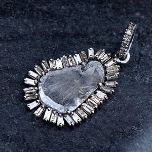 ของแข็ง925เงินปูเพชรจี้แฮนด์เมด Polki ออกซิไดซ์เครื่องประดับบาแกตของขวัญสำหรับผู้หญิง - Product Image 3