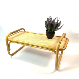 Bandeja de Servir Desechable Decorativa Ecológica de Bambú y Ratán Vintage, Bandeja de Desayuno Estilo Mediados de Siglo - Product Image 1