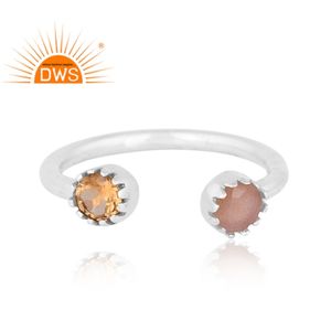 แหวนพลอยซิทรินธรรมชาติสีเงินแท้925และสีพีชมูนสโตนปรับได้เครื่องประดับที่กำหนดเองสำหรับผู้หญิงของขวัญสำหรับผู้หญิงสำหรับเธอ - Product Image 2