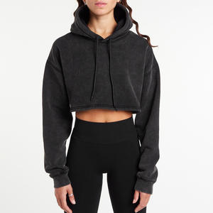 Haute qualité 400gsm impression personnalisée automne polaire lâche Style fermeture éclair à capuche rue court lavé à l'acide à capuche pour les femmes - Product Image 1