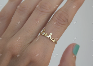 Anillo de Oro Amarillo Sólido de 14K con Nombre Personalizado, Diseño Clásico para Mujer, con Diamante de Corte Brillante de 0.035CT, Último Diseño 2023 - Product Image 4