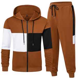 Wholesale Men Winter Printed Color Block Casual Tracksuit Hoodie Jogging Sweatpants Activewear Set 100% Cotton Eco-Friendly - Product Image 3