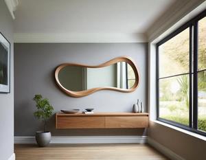 Decorative Oak Asymmetrical Irregular Handmade Art Deco Wall <b>Mirror</b> Home and Entryway Decor at Best Price - Product Image 1