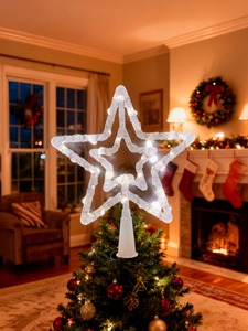 Puntale per Albero di Natale a Stella LED Multicolore con Luce Calda, Telecomando, IP44, Decorazione in Plastica, Alimentazione AC 110V con Spina a Muro - Product Image 2