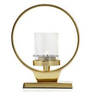 Centro de mesa de metal y vidrio transparente de alta calidad chapado en oro de calidad superior, suministros decorativos para velas de huracán - Product Image 1