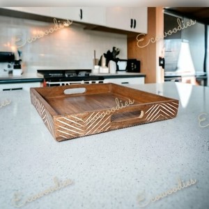 ถาดเสิร์ฟไม้ไผ่แบบมีมือจับถาดไม้ไผ่แกะสลักแบบชนบทสำหรับเสิร์ฟเครื่องดื่มชากาแฟ - Product Image 4