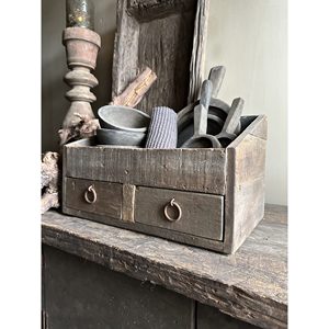 Gruttersbak Driftwood Met 2 Lades Multifunction Table <b>Storage</b> Organizer with Vintage Finishing for Home Office Restaurant Hotel - Product Image 2