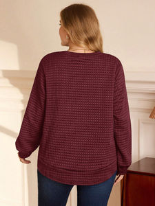 เสื้อสเวตเตอร์แบบสวมหัวของผู้หญิงเสื้อกันหนาวถักวาฟเฟิลวาฟเฟิลสีพื้นสไตล์มุกกำหนดเอง - Product Image 2