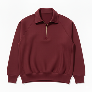 Sweat à capuche brodé en coton brossé haute densité 330g avec fermeture éclair 1/4, veste polaire unisexe de luxe personnalisée, streetwear d'hiver haut de gamme - Product Image 5