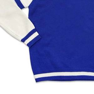 Servicio OEM 300g Ropa de mujer Suéteres de mujer Algodón Cuello en V Color de contraste Color azul y blanco Diseño a rayas Nueva llegada - Product Image 4