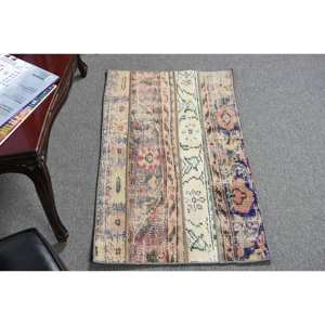 พรมตุรกีวินเทจ1.8x3.1ft สีเบจคลาสสิกพื้นที่ขนาดใหญ่ผ้าขนสัตว์ด้านหลังรูปแบบนามธรรมสี่เหลี่ยมลายห้องโถงพรมสำหรับห้อง - Product Image 1