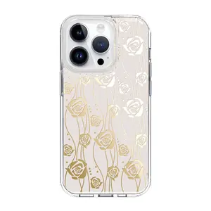 2024 멋진 인쇄 장미 꽃 귀여운 전기 도금 모바일 수지 아이폰 15 프로 맥스에 대 한 여자에 대 한 전화 케이스