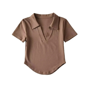 เสื้อยืดแขนยาวสำหรับผู้หญิงฤดูใบไม้ผลิฤดูใบไม้ร่วงเสื้อครอปสีเรียบเข้ารูปพิมพ์ลายแบบกำหนดเองลำลองแขนสั้น - Product Image 1