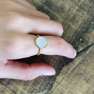 Superbe bague en argent sterling véritable 925 nacre naturelle 10mm avec monture plate et ronde en plaqué or 18 carats pour femmes bijoux - Product Image 2