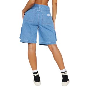 กางเกงยีนส์ขาสั้นทรงคาร์โก้สไตล์วินเทจสำหรับผู้หญิง เป็นมิตรกับสิ่งแวดล้อม เอวสูง กระเป๋าหลายช่อง ทรงเข้ารูป สีอ่อน ลุคทันสมัย เหมาะสำหรับฤดูร้อน สวมใส่สบาย - Product Image 2