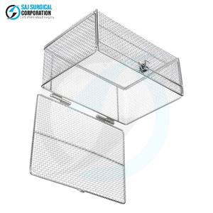 Stainless Steel Manual Wire <b>Mesh</b> <b>Basket</b> Locking Lid Durable Reusable Hospital Sterilization Storage Secure Surgical Instrument - Product Image 3