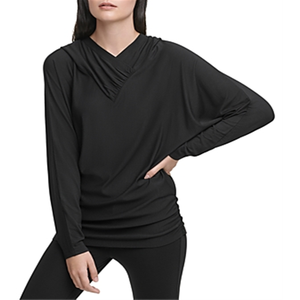 Felpa con Cappuccio Nera Drappeggiata con Maniche a Pipistrello per Donna DKNY, Maglione in Seta Lavorata a Maglia di Alta Qualità, Traspirante, Taglia Media - Product Image 1