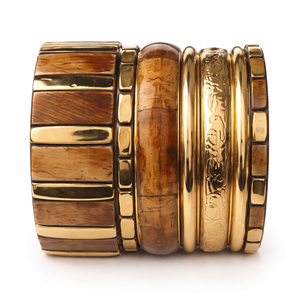 Bracelet manchette tendance en corne naturelle, motif bohème vintage, finition polie, touche antique, fait main, jaune - Product Image 1