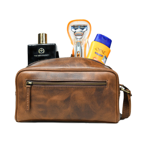 Trousse de toilette de luxe vintage en cuir premium pour homme, grande capacité, double fermeture éclair, durable et pliable - Product Image 1