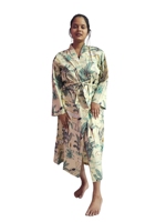 Peignoir floral imprimé à la main en coton 100% pour femmes, fait à la main, classique, décontracté, respirant, lisse, vacances, hiver, été, automne