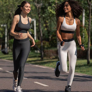 Marque distributeur Ensemble yoga grande taille couleur unie pour femmes-100% coton, respirant et écologique, vêtements de sport deux pièces - Product Image 5