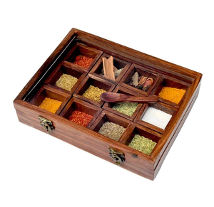 Boîte de rangement d'épices en bois décorative de style antique avec couvercle à charnière conception unique forme carrée meilleure conception - Product Image 4