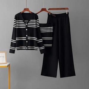 Fashion 3 Piece Knit Striped Set <b>Women</b> Sexy <b>Vest</b> Long Sleeve <b>Sweater</b> Cardigan Elastic Waist Pants <b>Women's</b> Tracksuit Knitted Suit - Product Image 3