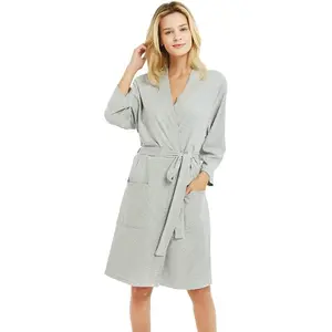 Top Trending 100% Cotton Lightweight Bath Robes Full Sleeves Kimono Knit Soft Loungewear Full Length Bathrobe