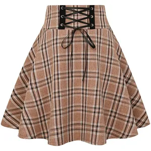 古代玫瑰格子呢妇女苏格兰格子呢实用现代苏格兰短裙带口袋-定制腰围和长度批发可用