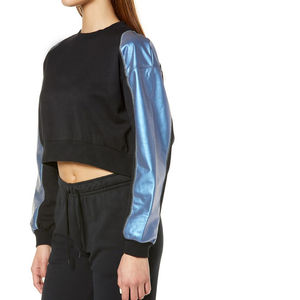 Ensemble de sweat-shirts Top court respirant à manches en cuir brillant personnalisable avec OEM pas cher pour l'hiver - Product Image 4