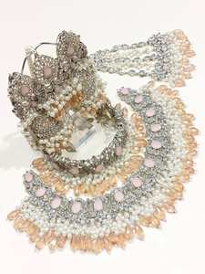 Ensemble de bijoux de mariée en acier inoxydable lourd avec strass, plaqué argent, collier classique à plusieurs rangs, boucles d'oreilles cloutées, anniversaire, femme - Product Image 5