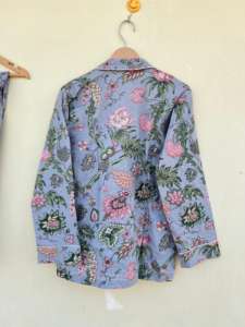 Pyjama de nuit en popeline 100% coton, fabriqué à la main en Inde, imprimé floral, élégant, décontracté, doux, printemps-été - Product Image 5