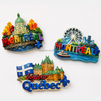 Vente en gros de souvenirs de réfrigérateur Art Déco 3D en résine peinte à la main, ODM, en polyrésine de qualité supérieure, forme personnalisée, touristiques, pour le Canada, le Québec et Montréal