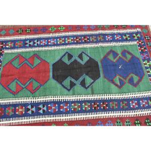 Alfombra Kilim turca tradicional área grande 4'1 \ "X 6 'rectángulo Patchwork abstracto pasillo verde rojo lana látex 10mm para habitación - Product Image 5