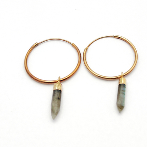 Pendientes de punta de labradorita hechos a mano, aro de plata de ley de 5,61 GMS, piedras preciosas chapadas en oro de 18K, colgantes de labradorita Natural Huggies - Product Image 2