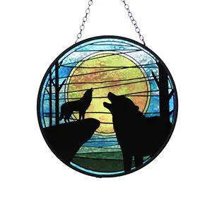 Customized UV Printing "The Roaring Bear On A Moonlit Night" Hanging Pendant Round Wall Hangings Home Decor