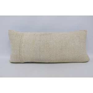 Vintage Floral Square Pillow 16x36 Inch Woven <b>Wool</b> and Linen Soft and Rustic Charm for Living Room Floor Off-<b>White</b> - Product Image 1