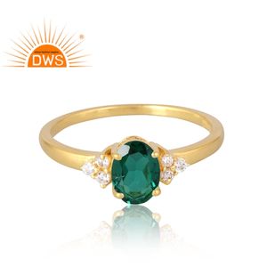 Latest Selling <b>925</b> Sterling <b>Silver</b> 18K Gold Plated Natural Cz & Emerald Gemstone <b>Ring</b> Demi Fine Jewelry Manufacturer - Product Image 3