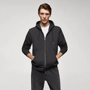 Men's Dark Gray Hooded Zip-Up Sweatshirt Regular Fit Solid <b>Colour</b> Casual Fleece Hoodie With Front Pocket Autumn Wear 2027 - Product Image 4