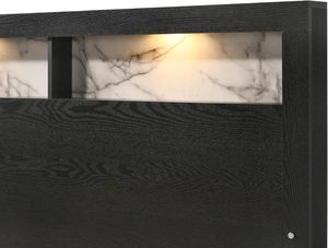 Bois massif Queen lumière LED stockage tête de lit panneau lit aspect marbre Accent moderne 1Pc finition noire meubles de chambre traditionnel - Product Image 2
