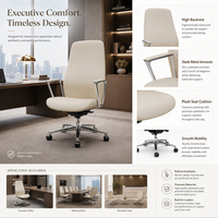 Chaise de bureau de direction en cuir PU beige, dossier haut, accoudoirs chromés, roulettes pivotantes pour salle de réunion et réception