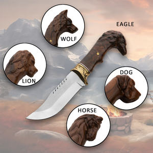 Étuis en cuir personnalisés en gros pour couteaux de chasse et de camping, imperméables, durables, lame en acier à haute teneur en carbone, manche en bois, bricolage - Product Image 6