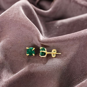 5-7mm Naturel Malachite Gemme 925 Boucles D'oreilles En Argent Sterling Classique Bijoux Faits À La Main avec Placage Or Cadeau En Vrac Pour Femmes - Product Image 3