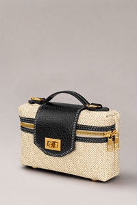 Custom Logo Women's Woven <b>Vanity</b> <b>Case</b> Crossbody Trunk Bag Zipper Waterproof OEM Black Top Handle ODM Private Label Manufacturer - Product Image 1
