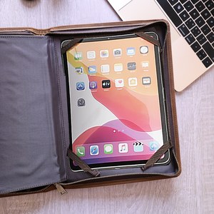 New Arrival Genuine Leather A5 Document <b>Folder</b> Vintage Durable Zipper Conference Bag Briefcase Portfolio with Handle LPO-0064 - Product Image 2